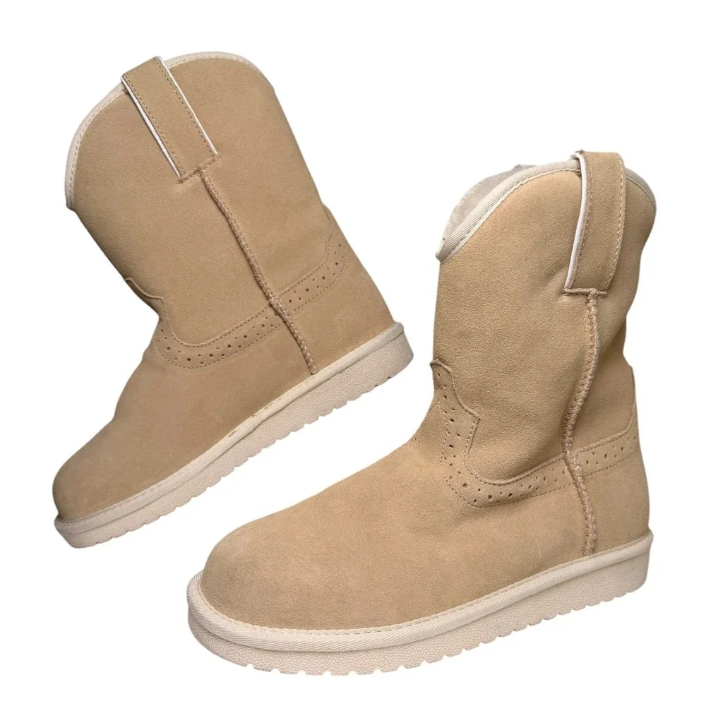 Justin Heidi Shearling Lined Suede‎ Boots Size 9 Natural Beige